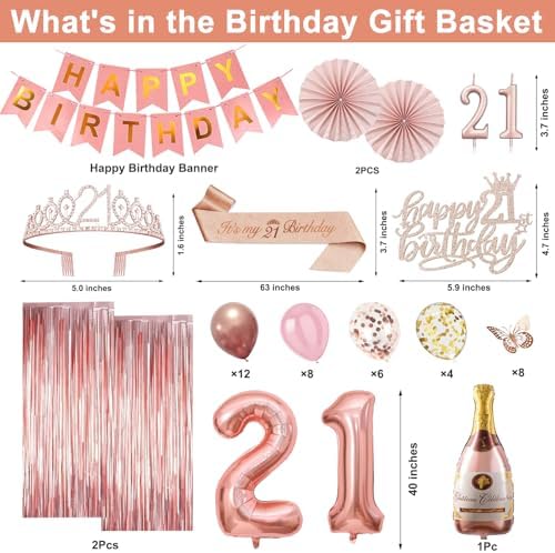 Juesly 21st Birthday Decorations for Her, 51pcs 21 Year Old Party Set - Image 3