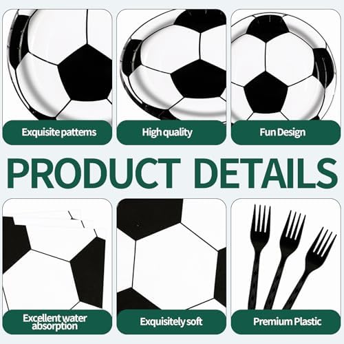 48Pcs Soccer Paper Plates&Napkins Soccer Birthday Party Supplies - Image 4