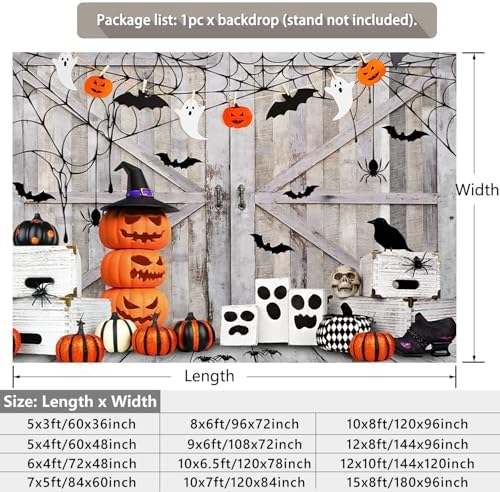 Rustic Halloween Backdrop Vintage Wood Barn Door Pumpkins Lanterns Ghost Bat Skull Background for Halloween Party Decorations Horror Photography Studio Banner Photo Booth Props 10x7ft - Image 4