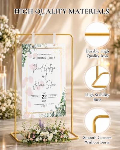 Wedding Sign Holder - Adjustable Welcome to Our Wedding Sign Stand Stand with 39 Premium Templates & Leather Straps, 64"x 30"x 20" Heavy Duty Easel Stand for Sign Display Poster, Wedding, Birthday - Image 3