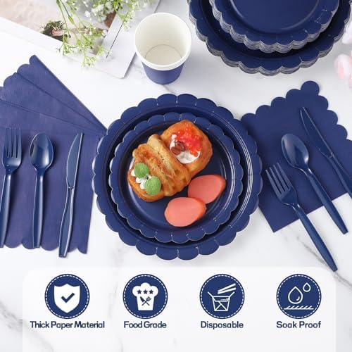25 Set Navy Blue Plates and Napkins Scalloped Blue Dinnerware - Image 3