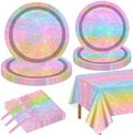 Iridescent Glitter Rainbow Party Supplies for 20 Guests, Disposable Holographic Glitter Pastel Tableware Set Includes Plates, Napkins, Forks, Tablecloth for Girls Birthday Party Decorations by QUERICKY