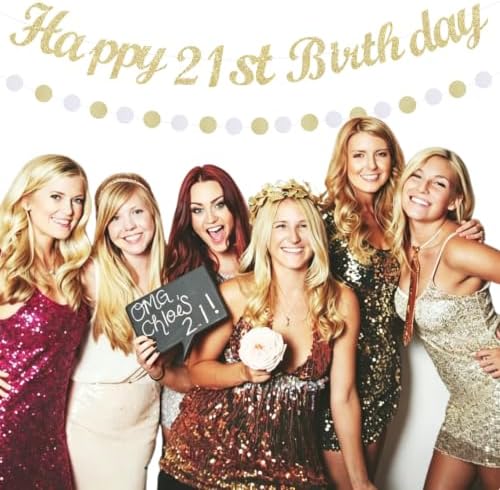 Gold White 21st Womens Happy Birthday Party Decorations Hugmoon - Image 2