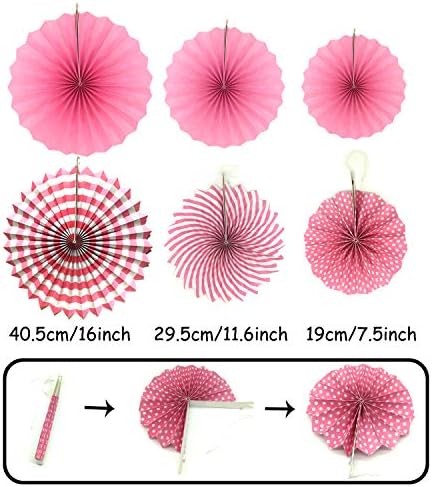 ZERODECO Party Decoration, 21 Pcs Pink Hanging Paper Fans, Pom Poms Flowers, Garlands String Polka Dot and Triangle Bunting Flags for Birthday Parties, Bridal Showers, Baby Showers, Wedding - Image 2