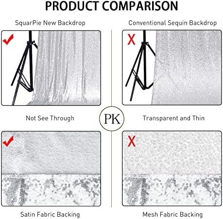 SquarePie 20x10ft Silver Sequin Backdrop, High Density Non-Transparent Glitter Curtain for Photography, Birthday, Wedding Party Decorations, Thick Solid Background with 4" Rod Pocket, 1 Panel - Image 6