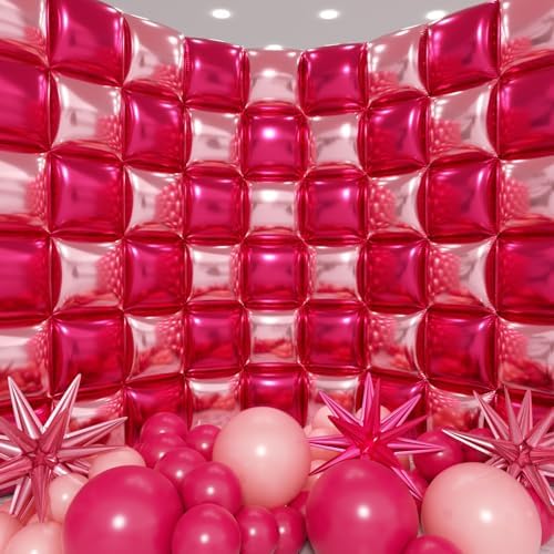 50pcs Hot Pink and Pink Square Foil Balloons Wall Backdrop with 147pcs Balloon Garland Arch Kit, Double Sided Balloon Tunnel for Anniversary Bachelorette Birthday Valentines Party Decorations by Unknown