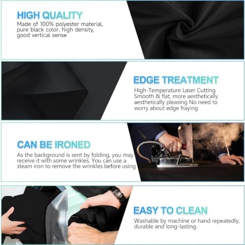 Black Backdrop Background with Stand for Photoshoot, 5x6.8ft Black Photo Backdrop Curtain Cloth with Background Support Stand, 5 Spring Clamps& Carrying Bag for Party Photography Video Studio - Image 3