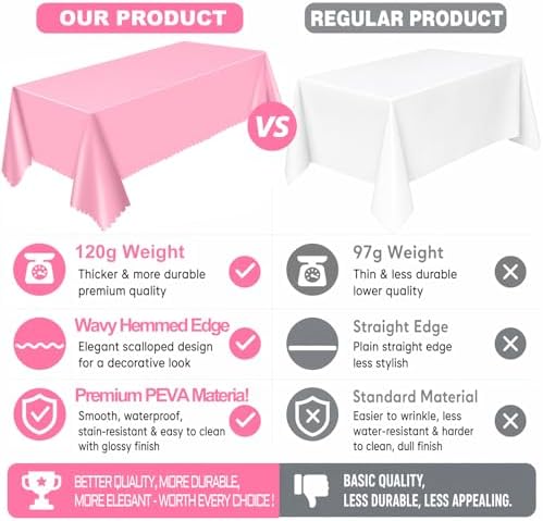 NatNarr 3 Pcs Plastic Pink Tablecloths, Scalloped Rectangle Table Cloths - Image 4