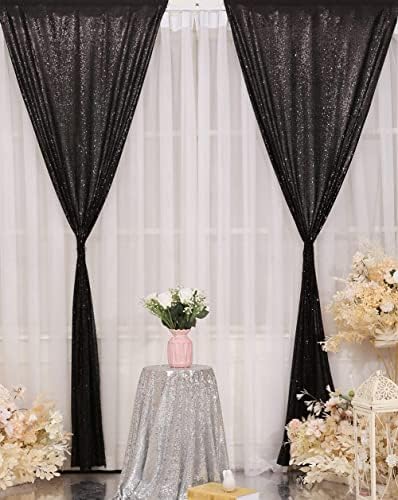 Poise3EHome Black Sequin Backdrop Curtains, 2 Panels 2FTx8FT Glitter Photo Booth Backdrop for Halloween Birthday Bachelorette Wednesday Twilight Party Decorations - Image 4