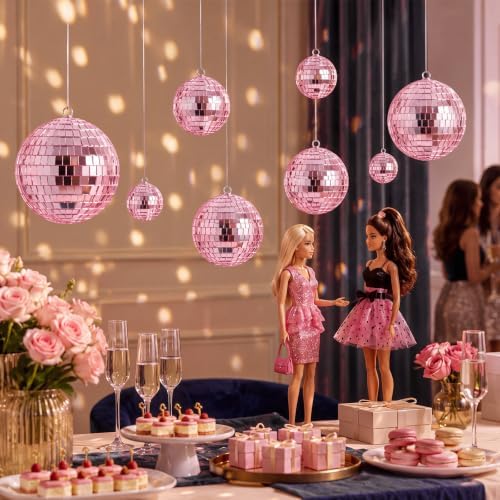 MTLEE 20 Pcs Disco Ball Decor, Pink, 2.4, 2, 1.6, 1.2 Inch - Image 4