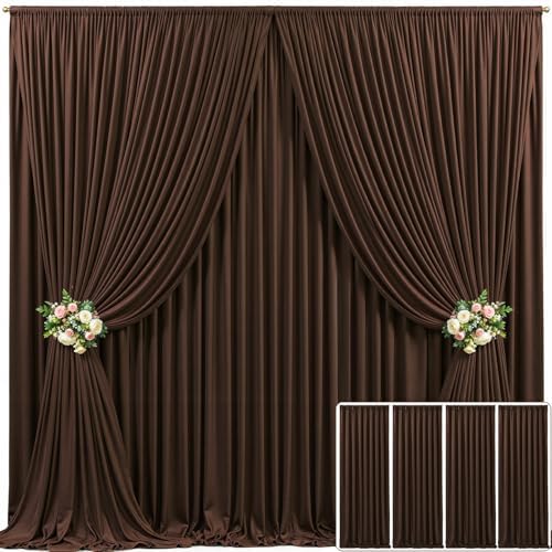 4 Panels Brown Backdrop Curtain for Parties Wedding Wrinkle Free Brown Photo Curtains Backdrop Drapes Fabric Decoration for Birthday Party Baby Shower 20ft(W) x 10ft(H) by Tao-GePartyDecorations