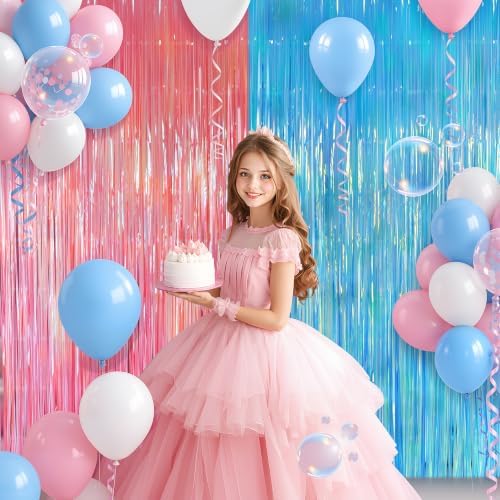 2 Pack Pink & Blue Party Decorations, 3.3 x 8.2 ft Fringe Backdrop - Image 3