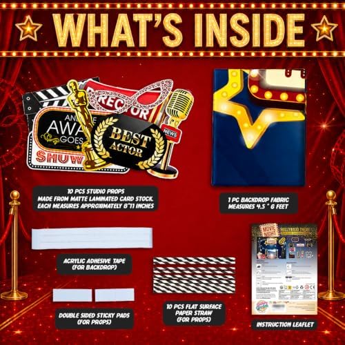 Hollywood - Movie Theme Photography Backdrop and Studio Props DIY Kit. Great as Dress-up and Awards Night Ceremony Photo Booth Background, Vintage Costume Birthday Party Supplies and Event Decorations - Image 4