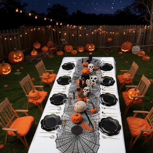 ejonirinjonir 180pcs Double Gold Rim Black Plastic Plates for Birthday - Image 4