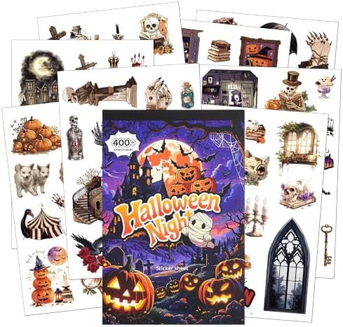 Halloween Sticker Book, 400+ Waterproof Vinyl Halloween Stickers, Funny Stickers for Adults & Kids, Cute Spooky Pumpkin Witch Stickers for Journaling, Scrapbooking, Crafts, Laptops and Water Bottles - Image 2