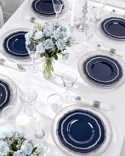 Hioasis 175 Pcs Blue Silver Plastic Plates Wedding & Party - Image 5