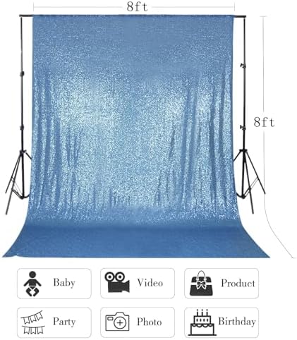 Baby Blue Sequin Backdrop Curtain 8ft x 8ft Sequin Glitter Background - Image 5