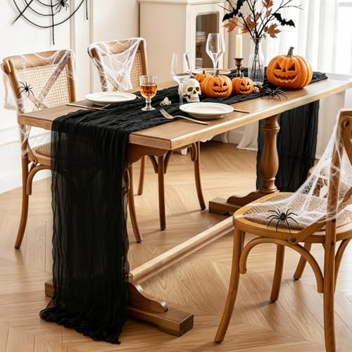 6Pcs Black Table Runner, 10FT Black Cheesecloth Halloween Table Runner 35*120inch Boho Runner for Halloween Indoor Table Kitchen Party Decorations - Image 3