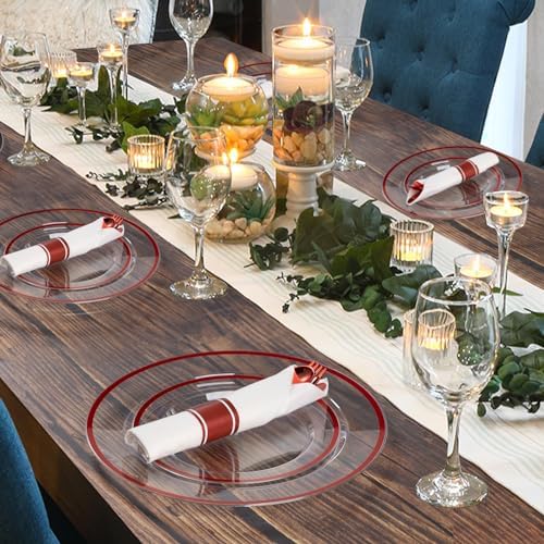 Goodluck 700 Pcs Clear Red Plastic Dinnerware Sets for Party for 100 Guests - Image 6