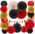 Red-Black Gold Casino Theme Party-Decorations - 20pcs Game Night Paper Lanterns Fans,Tissue Pom Poms,Honeycomb Balls,Bunting,Birthday Graduation Wedding Bridal Baby Shower Decor Burgleda by Burgleda