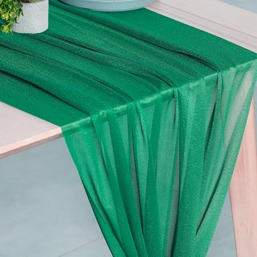 Pack of 25 Chiffon Table Runners 29 x 120 Inch, 14FT Long - Emerald Green - Image 5