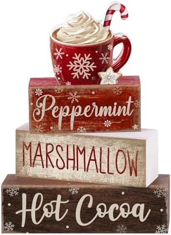 Moucuny 4 Pcs Christmas Table Decorations, Peppermint Hot Cocoa Bar Sign by Moucuny