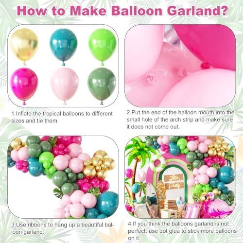 146Pcs Tropical Flamingo Balloon Arch Garland Kit, Hot Pink Dark Green Light Pink Lake Blue Gold with Flamingo Foil Balloons for Hawaiian Luau Aloha Summer Beach Birthday Party Decorations - Image 3