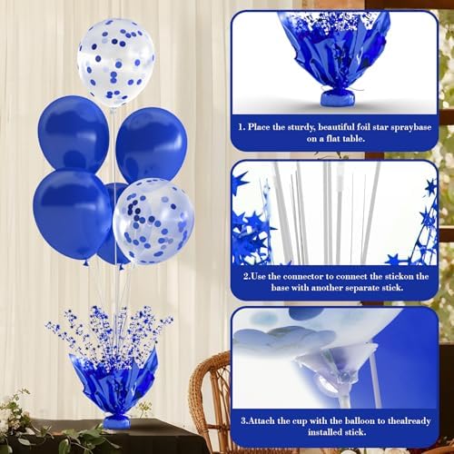 2 Set Royal Blue Table Balloons Foil Spray Centerpiece with Royal Blue and Confetti Balloons Stand Kit for Birthday Party Girls Baby Shower Wedding Bridal Shower Prom Graduation Table Decorations - Image 6
