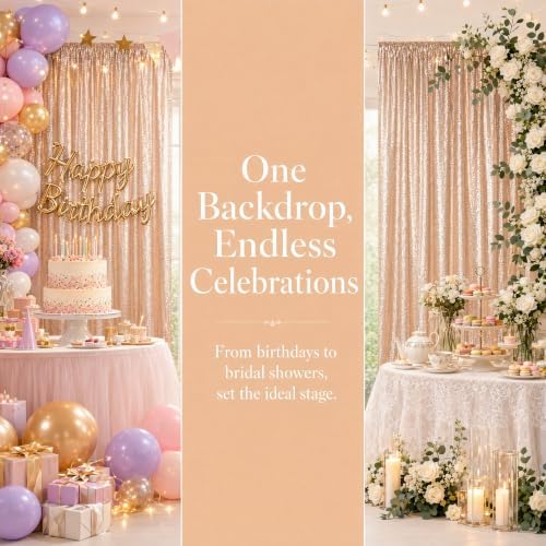 ShinyBeauty Champagne Sequin Backdrop 2 Panels 4x7FT Sequin Curtains - Image 3