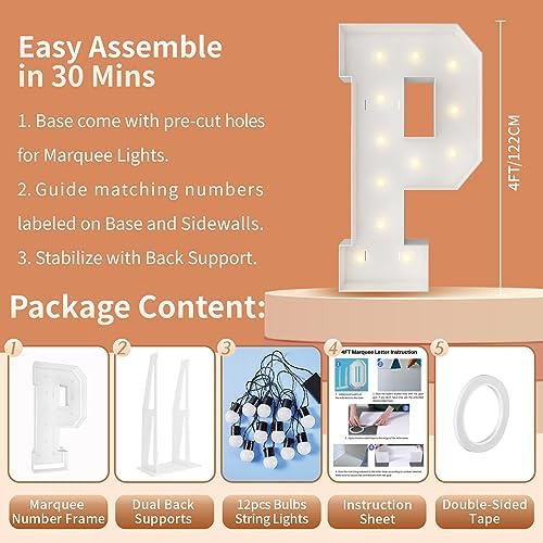 4FT Marquee Letters, Large Light Up Letters P for Prom Party Decor - Image 5
