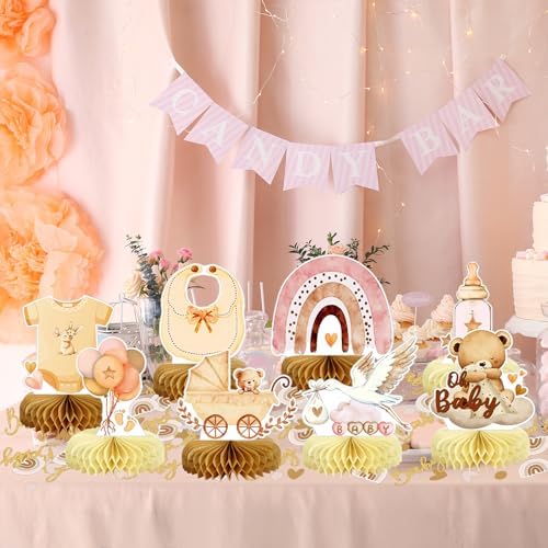 8Pcs Bear Baby Shower Decorations Honeycomb Centerpieces for Girl, Confetti Baby Shower Table Decorations Birthday Party Table Centerpieces Toppers Party Decor (Pink) - Image 5