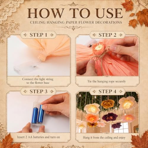 VIHOSE 12 Pcs Large Fall Flower Paper Lanterns Decorations, 15.7 Inch - Image 3