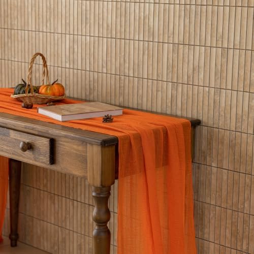 2Pcs Fall Orange Cheesecloth Table Runner 120 Inch Party Home Decor - Image 5
