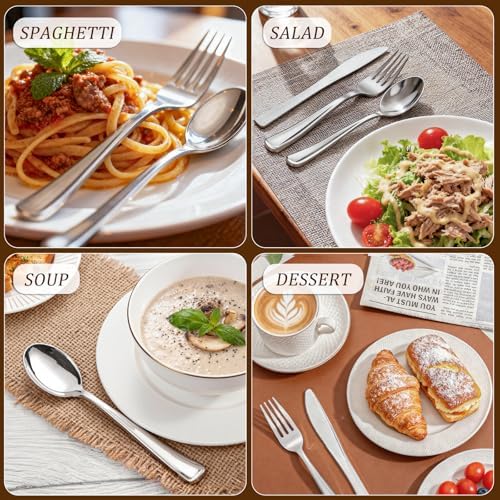 WDF 300 Pieces Silver Plastic Silverware - Plastic Silverware Heavy Duty - 100 Forks 100 Knives 100 Spoons - Disposable Silver Cutlery Perfect for Party/Wedding/Christmas - Image 5