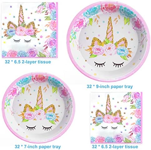 Unicorn Birthday Plates Napkins for Birthday Party, Unicorn Party Decorations for Girls, 96 Pcs Magical Party Supplies - Image 2