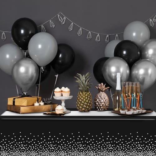 12Pcs Black Silver Tablecloth Party Decorations,Plastic Black Table Cloth Printed Silver Table Runner Disposable Rectangle Table Cover for Birthday Anniversary Wedding Graduation Party,54 x108 Inch - Image 5