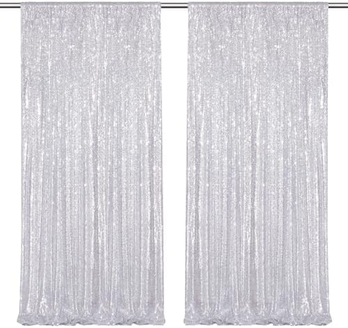 Silver Sequin Backdrop Curtains-2 Panels 4FTx8FT Silver Backdrop for Valentines Day, Glitter Party Decorations Background Drapes for Wedding Birthday Anniversary Graduation Photo Booth Decor by SoarDream