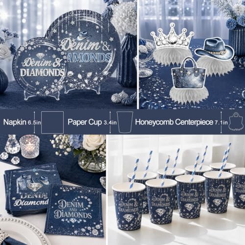 213 Pcs Denim And Diamonds Party Decorations Disposable Plates and Napkins - Image 5