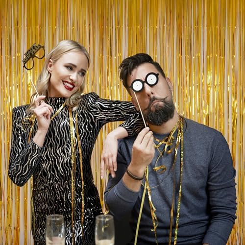 Pure Gold Fringe Curtain Backdrop 3 Pack, 3.2 x 8.2 FT Party Decorations - Image 6