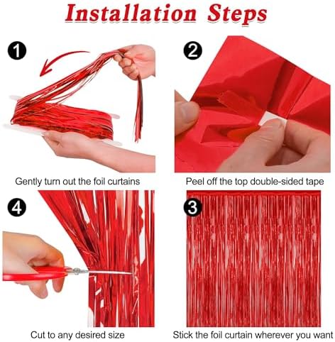 ZATAYE 4 Pack Red Valentines Christmas Foil Curtain Streamer Decorations - Image 3