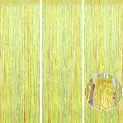 3 Pack Fringe Curtains Party Decorations, Transparent Yellow - Image 2