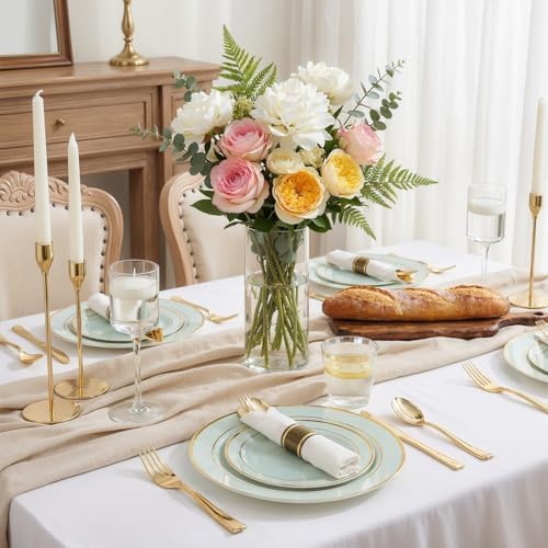 WDF Partyware 175PCS Sage Green Plastic Plates - Heavy Duty Green Plates Disposable - 25Guests Plastic Dinnerware with Rolled Napkins for Birthday/Baby Shower - Image 4