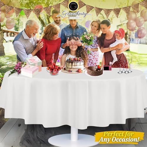 Grandipity Brand Round White Plastic 84" Disposable Tablecloth (12 Pack), Party & Event Decorative Cover - Image 6