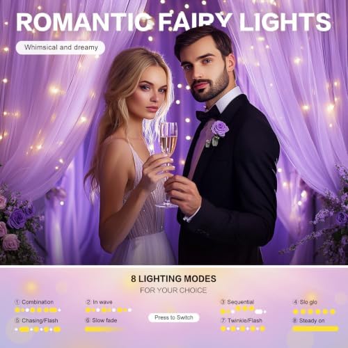 Lavender Tulle Backdrop with Fairy Lights for Parites Wrinkle-Free Sheer Curtain Drapes Photo Back Drop for Wedding Baby Shower Bridal Shower Birthday Dance Home Décor- 10ft×8ft, Lavender - Image 4