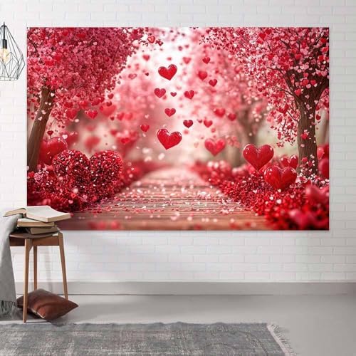 Valentine's Day Backdrop, Pink Red Hearts Petals Pathway Romantic Photography Background for Girls Women Birthday Weeding Bridal Shower Party Decorations Banner Photo Studio Props 5X3FT - Image 5
