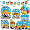 Boy Story Baby Shower Decorations, 25 Guests Includes Cardstock Plates Tableware | Tablecloth | Banner | Balloons | Cake Topper for It’s a Boy Story Baby Shower Themed Party Decorations by Heboland