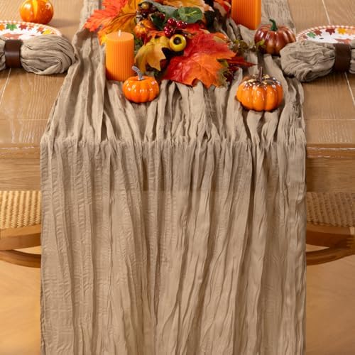 Nude Cheesecloth Table Runner Neutral Boho Fall Runner for Table, 8 Pack - Image 3