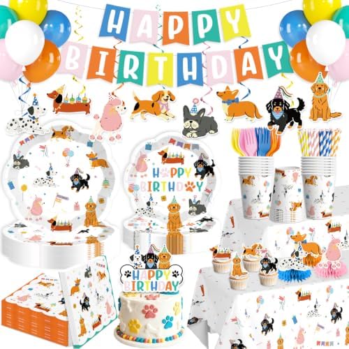 Dog Themed Birthday Party Decorations Tableware Set, Serves 25 by Yingoto