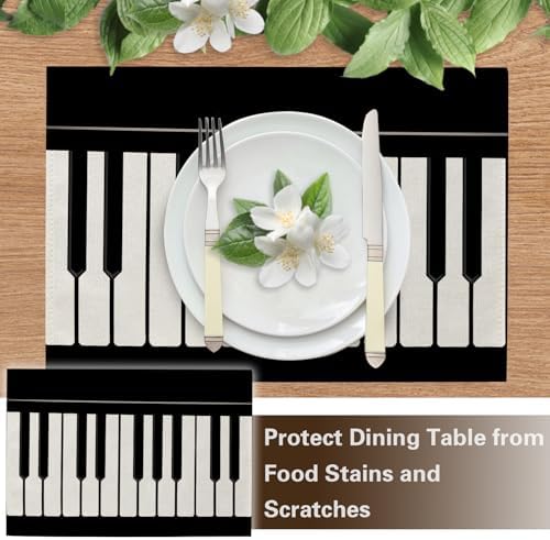 Piano Keyboard Placemats Set of 4, Black White Musical Dining Place - Image 5