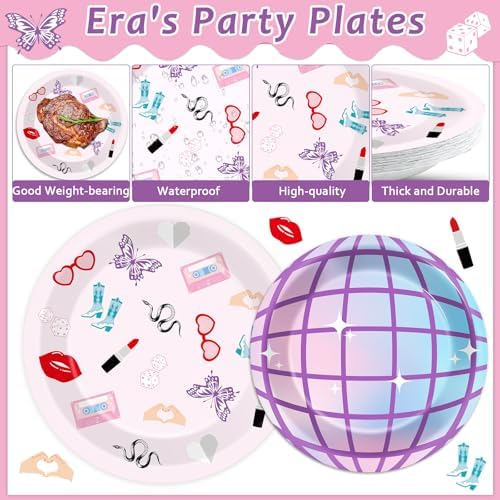 96Pcs Era's Birthday Party Plates and Napkin Women Music Birthday Party Supplies Iridescent Disco Dessert Plates Music Tableware Set for 24 Guest Bachelorette Decorations - Image 3